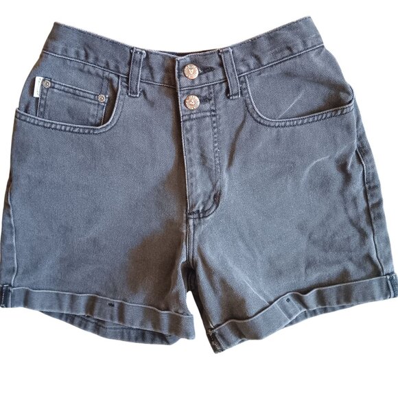 26" Sz 7 Shorts Vintage Arizona Jean Co. Black Fade Denim High-Waist Rolled Hem - Picture 1 of 6
